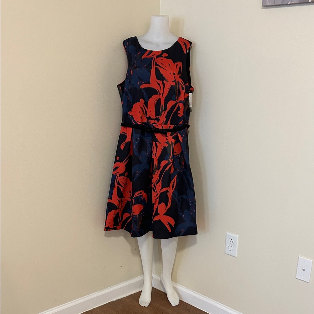 Dress Barn Navy and Red Floral Midi Dress